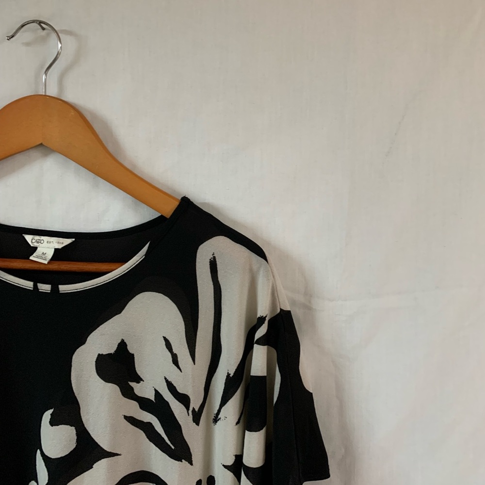 cato black and white floral blouse women’s size M